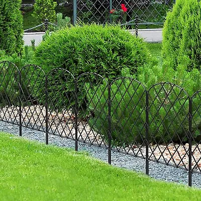 Outdoor Metal Garden Fence 10 Panels Pet Guard Lawn Back Yard Fence Stake Black • $28.99