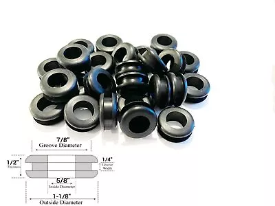 (50) 5/8  Inside Diameter Rubber Grommet - 1/4  Groove Width - Fits 7/8 Holes • $22.50