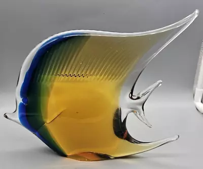 Murano Tropical Fish Hand Blown Art Glass 7” Sommerso Amber Blue Green • $149.99