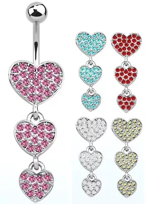 £3.99 • Buy Steel Bar - Hearts Dangle Belly Bar - Choose Length  6mm 8mm 10mm 12mm 14mm 16mm