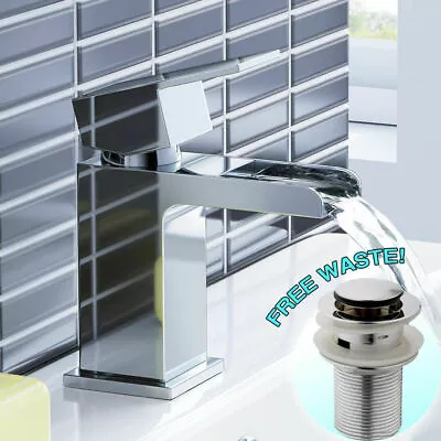 £9.50 • Buy Waterfall Bathroom Sink Counter Tap Basin Sink Mixer Chrome Mono Faucet + Waste