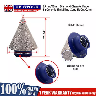 35/50mm Diamond Cone Milling Bit Ceramic Tile Chamfering Finger Hole Saw Cutter • £15.99