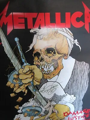 Metallica Damaged Justice 1989 Japan Tour Signed Promo Poster Pushead Kirk Hamme • $749.99