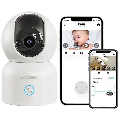 ZOSI Baby Monitor PTZ WiFi Camera Indoor CCTV Camera 2K 2-Way Talk Auto Tracking • £22.99