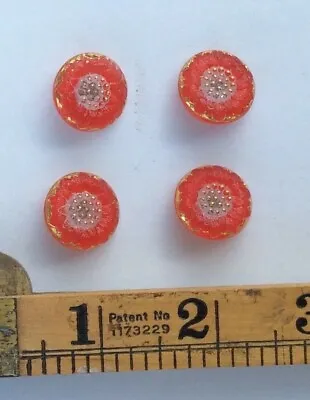 $10 • Buy 18mm Czech Glass Orange Gold Pink SUNFLOWER Sun Flower Buttons 4pc Metal Shanks 