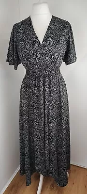 Next Black Ditsy Print Midi Maxi Dress Split Hanky Hem UK 12 • $4.96