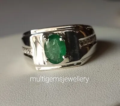 Genuine Emerald Silver Mens Ring 925 Sterling Silver Ring Hand Made • $89.99