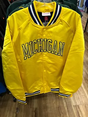 Michigan Wolverines LIGHTWEIGHT SATIN  JACKET MENS YELLOW BLUE MITCHEL & NESS • $150