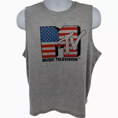 Viacom MTV T-Shirt Retro Sleeveless Tank Top Gray Round Neck Muscle Shirt XL • £6.92