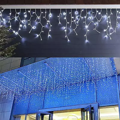216 LED Icicle Lights Meteor Shower Lights 8 Modes Window Curtain Twinkle White • $5.95