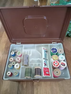 Vintage Sewing Box Sewing Accessories Lot Sears Kenmore Monogramer Bondex Thread • $25