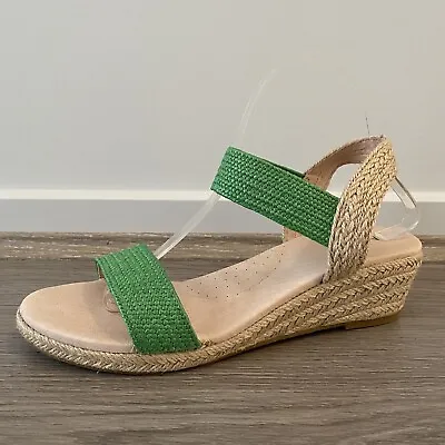 Midas Size US 9 Havana Green Beige Weave Espadrille Wedge Heels Sandals RRP$140 • £43.75