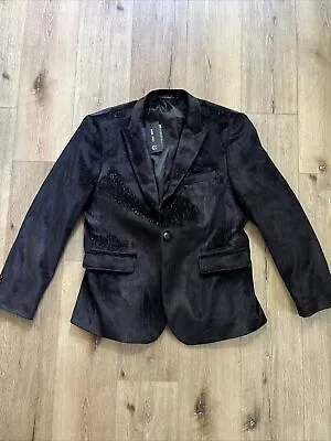 Mage Male Black Striped Shimmer Velvet Blazer Tux Jacket Large • $29.13