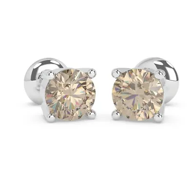 0.50Ct Champagne Round Diamond Stud Earring In White Gold For Her - Screw Back • £909