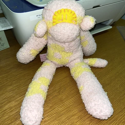 £2 • Buy Handmade Sock Monkey - Cute Pink And Yellow Fleece
