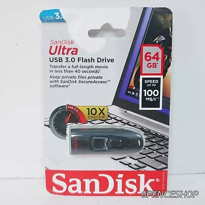 New SanDisk Ultra 64GB USB 3.0 Flash Drive 100MB/s • $7.43
