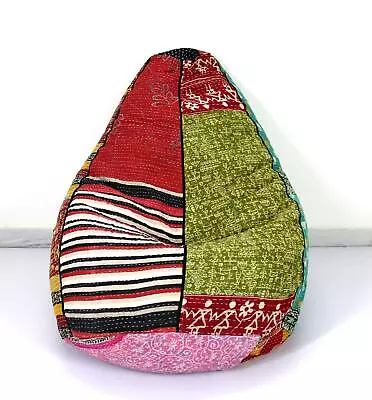 Vintage Kantha Quilt Bean Bag Chair Slipcover Indian Decorative Pouf Ottoman • $48.60