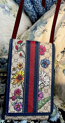 BRIGHTON Field Of Love Flowered MG Cell Phone Case Crossbody Bag MustangGirl65 • $153.99