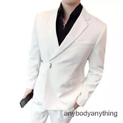 Leisure Fashion Mens Long Sleeve Buckle Blazer V Neck Suit Loose Business Korean • $76.34