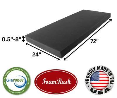 FoamRush 24 X 72  Charcoal High Density Upholstery Foam Seat Cushion Made In USA • $35.97