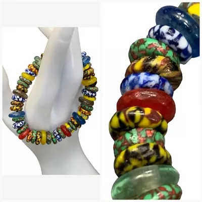 Vintage Colorful African Trade Small Donut Bead Multicolor Stretch Bracelet • $29.98