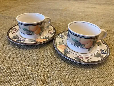 Mikasa Intaglio Garden Harvest CAC29 2 Cups & 2 Saucers Fruit Pattern • $6