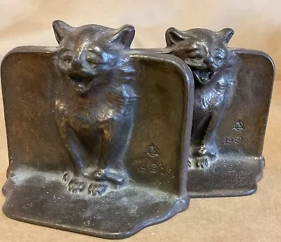 Antique Halloween 1925 Pair D A L Cast Bronze Scary Cat Bookends 19 25 • $149.99