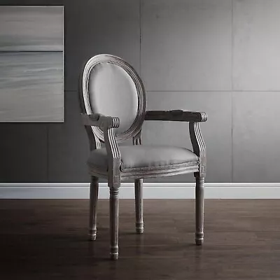 Modway Emanate French Vintage Upholstered Fabric Dining Armchair In Light Gray • $277.84
