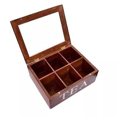 Wooden Rectangular Tea Storage Chest Box With 6 Compartments (Brown Sheesham) • $77.89