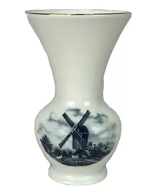 Delft Blue And White Porcelain Bud Vase Windmill Pattern  • $14