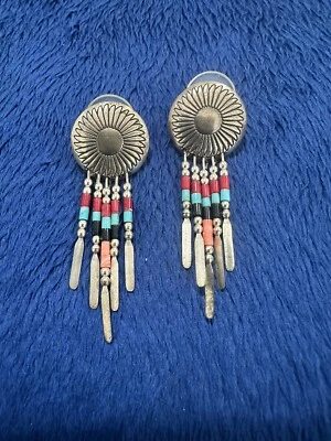 $49.99 • Buy Vtg QT Southwest Navajo Sterling Silver 925 Turquoise Multi Stone Earrings, 2in