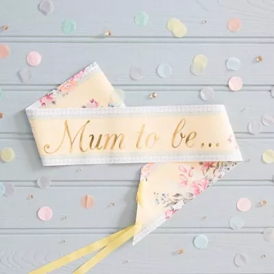 Mum To Be Sash - Floral - Vintage Style Paper Sash With Ribbon - Baby Shower • £4.45