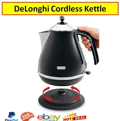 $139 • Buy DeLonghi Icona Kettle Black Cordless Retro Water Boiler Tea Coffee Maker Heater