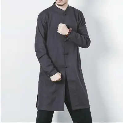 New Men's Cotton Linen Chinese Tang Suit Kung Fu Tai Chi Coat Long Shirt Jacket • $28.40