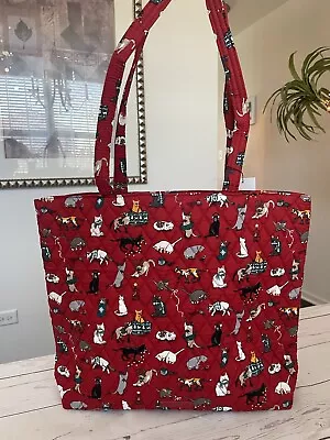 Vera Bradley Tote Holiday Cats Factory Style Essential Red Signature Cotton New • $59.99