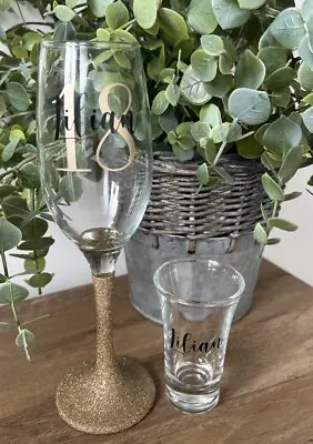 Personalised Champagne Flute And Shot Glass Gift  Birthday 18th 21st 30th • £9.99