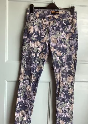 24/7 Skinny Jeans Roses Floral Blue Green Shades 14 W32”H38”H/R 29” I/L Free P&P • £7.99
