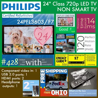 Philips 24  Class 720p LED TV (24PFL3603/F7) With Remote & Stand / NON SMART TV • $61.26