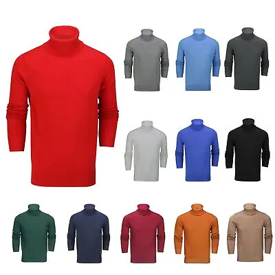 Mens Roll Neck Jumper Soft Cotton Fine Knitted High Turtle Polo Pullover Top • £29.99