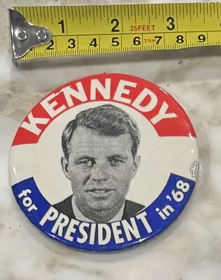 Vintage ORIGINAL Robert Kennedy For President In ‘68 Campaign Pinback Button!! • $10