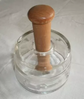 Vintage Glass Butter Press Mold With Wood Handle & Cow Embossed Glass Stamp Mold • $21