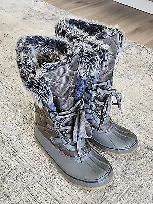 BearPaw McKinley Womens Size 8 Gray Waterproof Tall Quilted Winter Snow Boots • $48