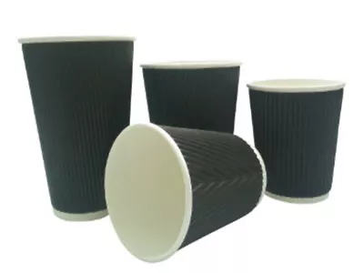 8oz BLACK 3-PLY RIPPLE PAPER COFFEE CUPS - UK MANUFACTURER • £7.45