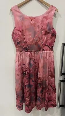 Lindy Bop Alice Dress In Pink Blossom Floral Size 14 Vintage 50s Style • £8.99