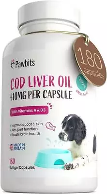 Pawbits - Cod Liver Oil For Dogs - Natural Skin & Coat Care - 180 Capsules • £12.99