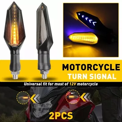 2 PCS Amber/Blue Motorcycle LED Flowing Turn Signal Light Indicator Blinker Lamp • £10.99