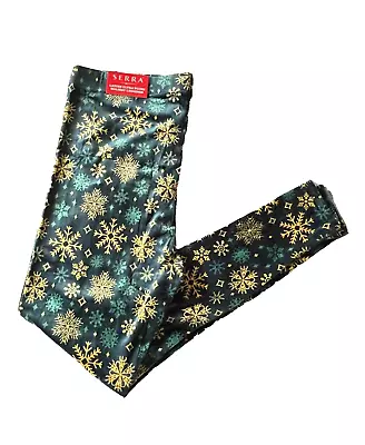 Women's Green Yellow Super Soft Snowflake Holiday Leggings XL • $8.99