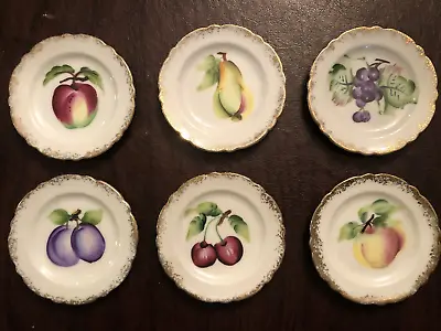 Vintage Miniature Plates Fern Importation Japan Hand Painted Fruit - Set Of 6 • $34.99