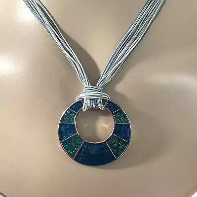 Lia Sophia Versailles Teal Green Blue Enamel Circle Pendant Cord Necklace 147 • $10