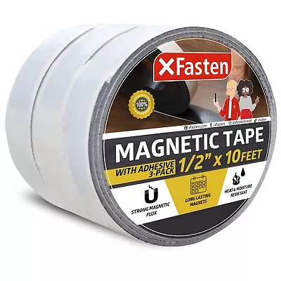 XFasten 1/2-Inch X 10-Foot Pack Of 3 Strong Magnetic Tape Roll Sticky Magne... • $9.99